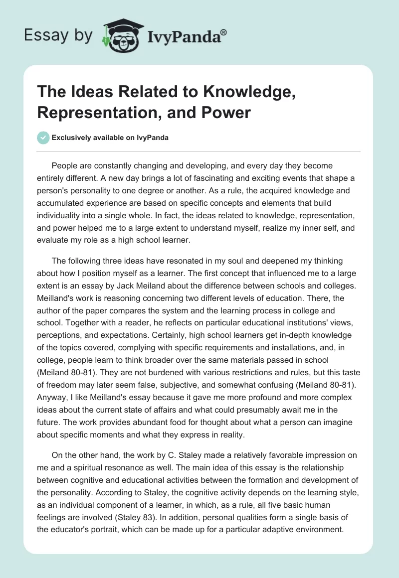 The Ideas Related to Knowledge, Representation, and Power. Page 1