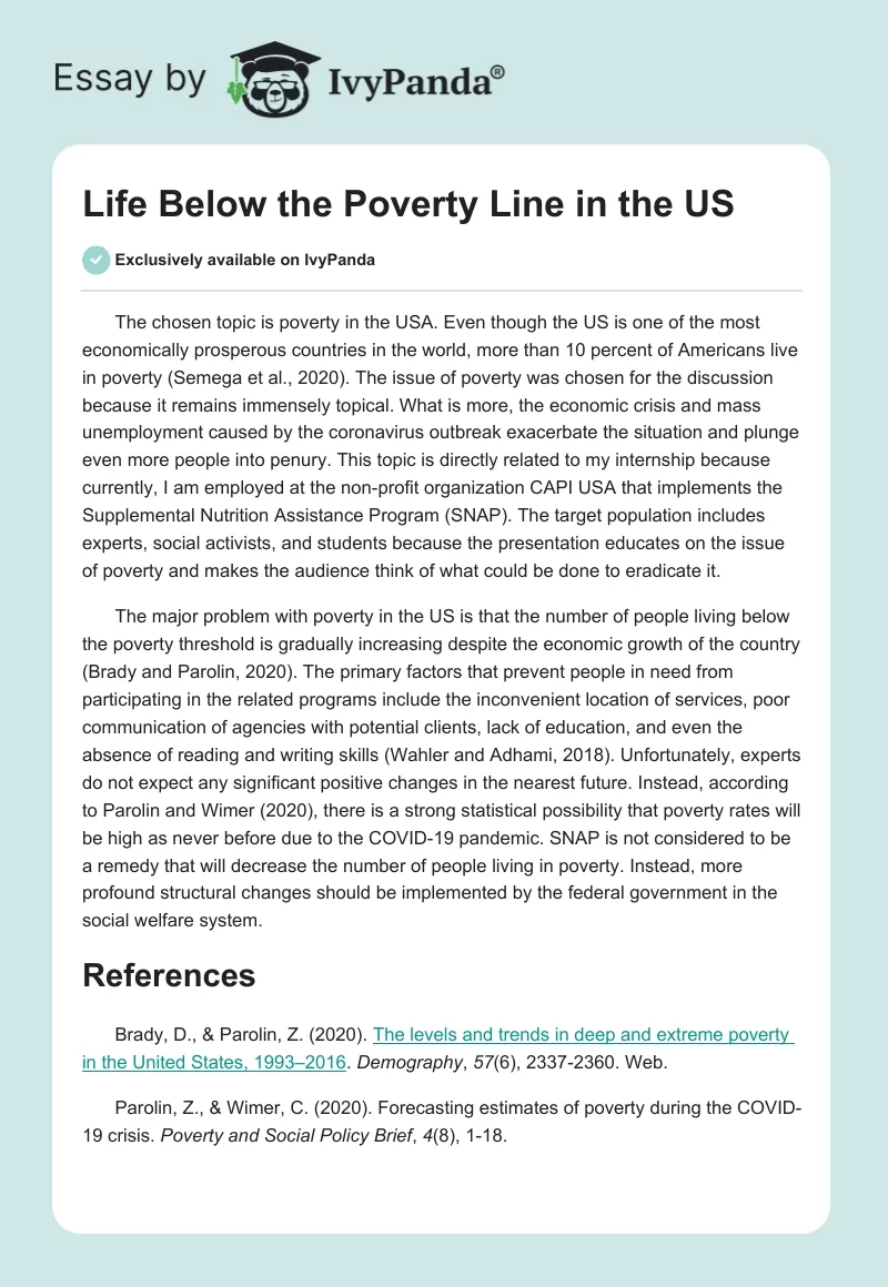 Life Below the Poverty Line in the US. Page 1