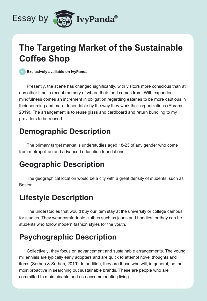 The Targeting Market of the Sustainable Coffee Shop. Page 1