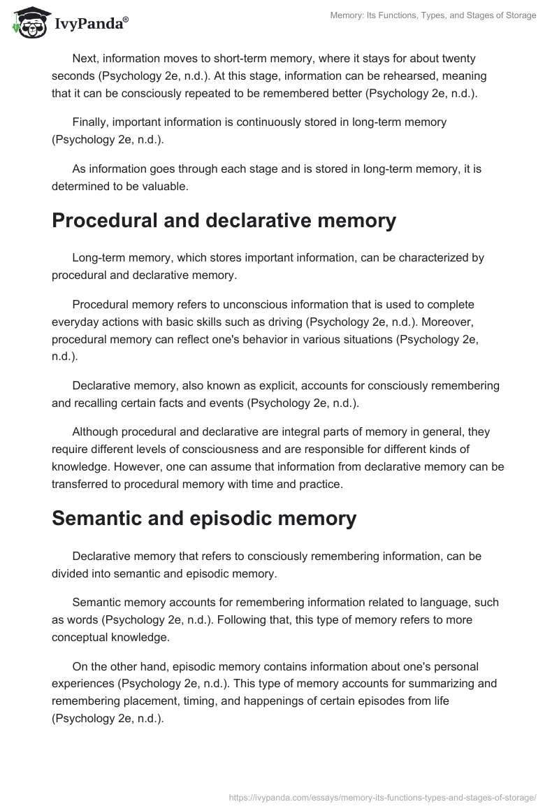 Memory: Its Functions, Types, and Stages of Storage. Page 2