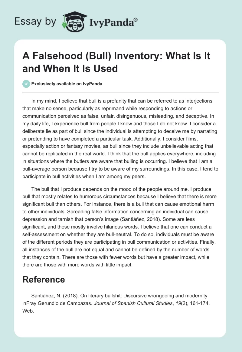 A Falsehood (Bull) Inventory: What Is It and When It Is Used. Page 1