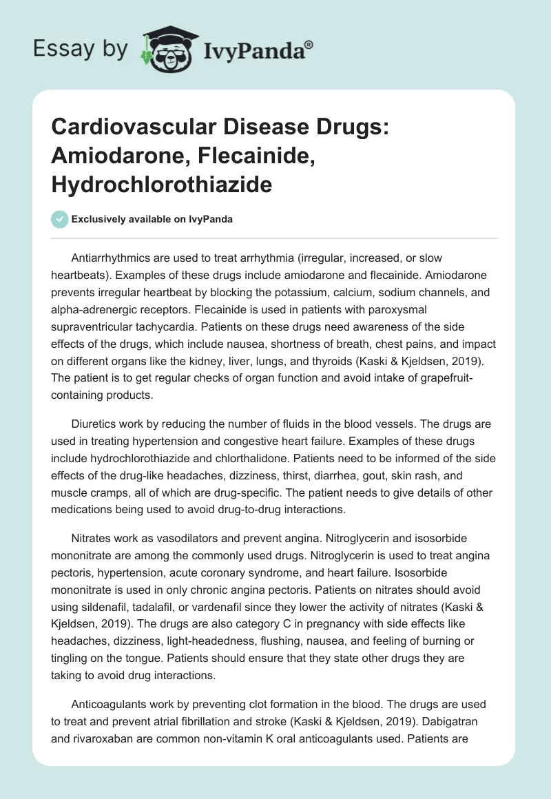 Cardiovascular Disease Drugs: Amiodarone, Flecainide, Hydrochlorothiazide. Page 1