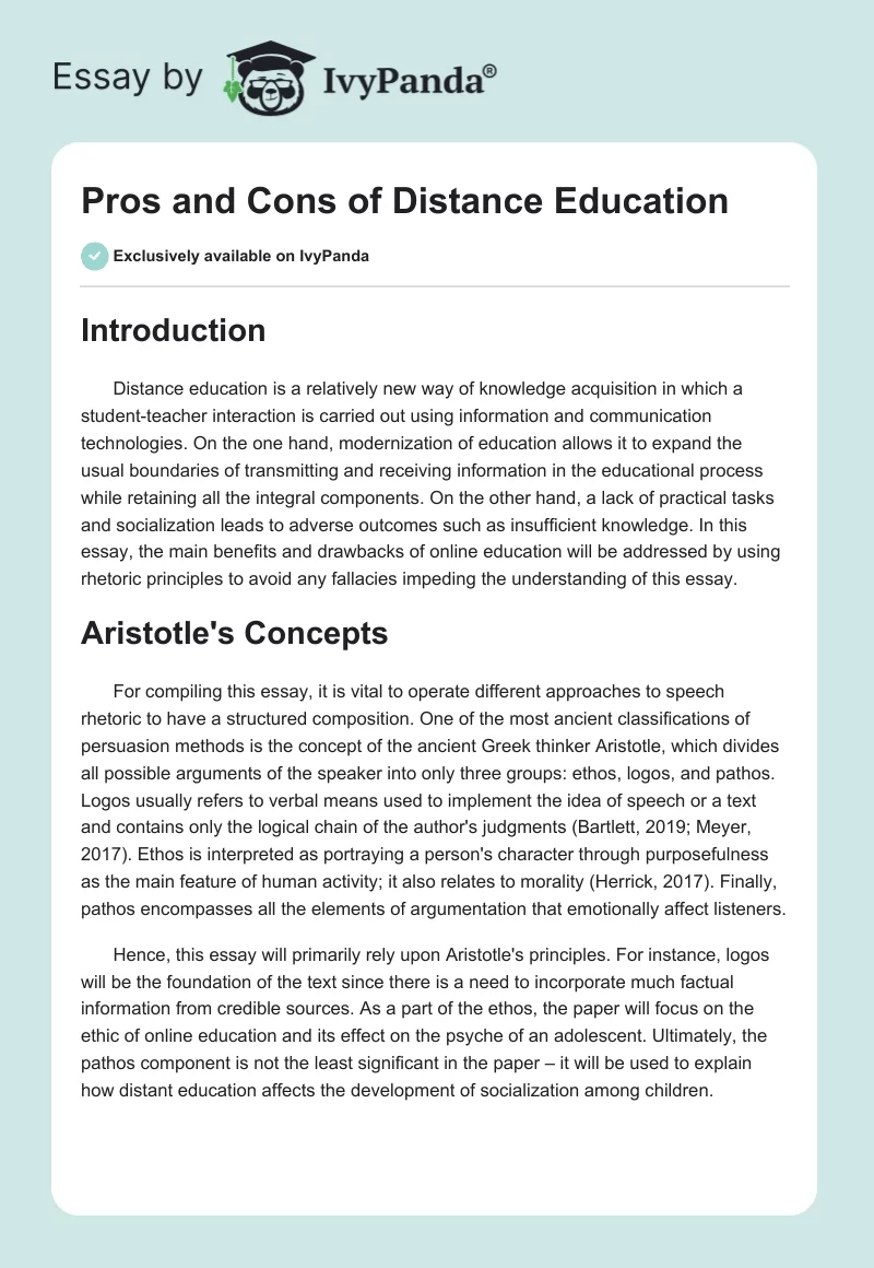 Pros and Cons of Distance Education. Page 1
