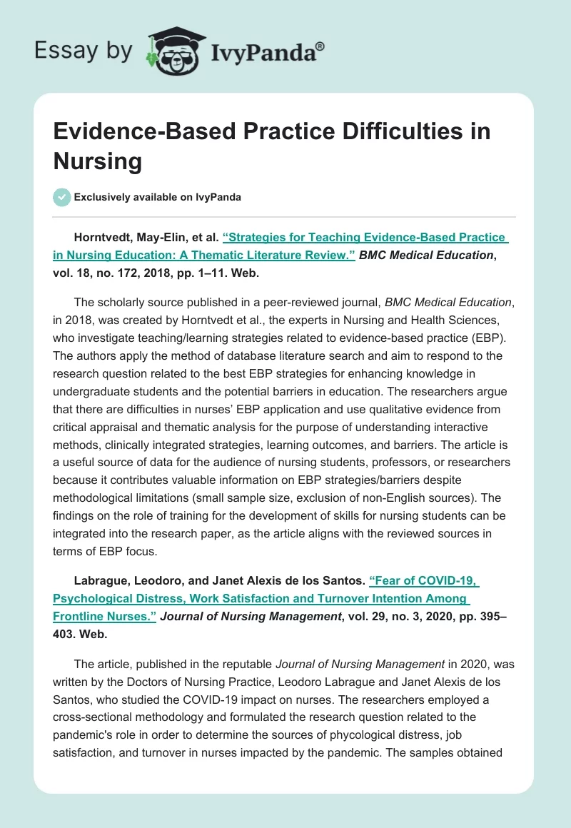 Evidence-Based Practice Difficulties in Nursing. Page 1