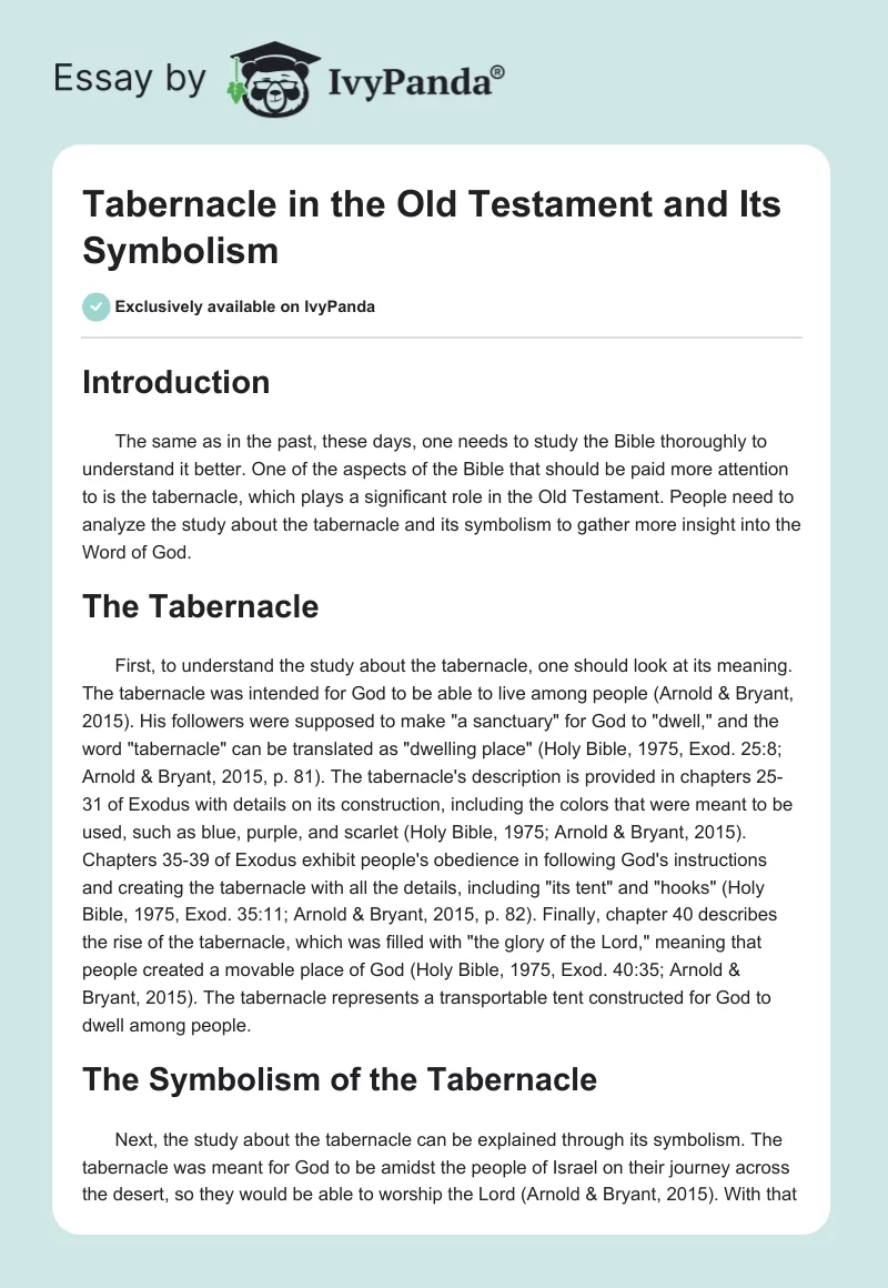 Tabernacle in the Old Testament and Its Symbolism. Page 1