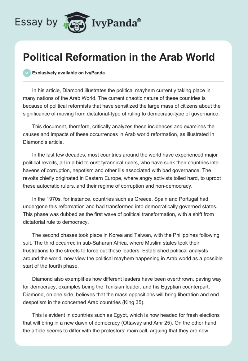 Political Reformation in the Arab World. Page 1