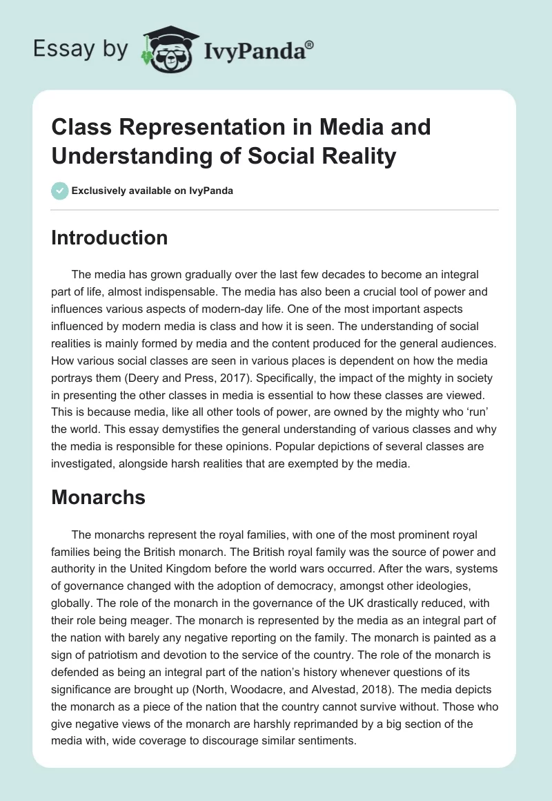 Class Representation in Media and Understanding of Social Reality. Page 1