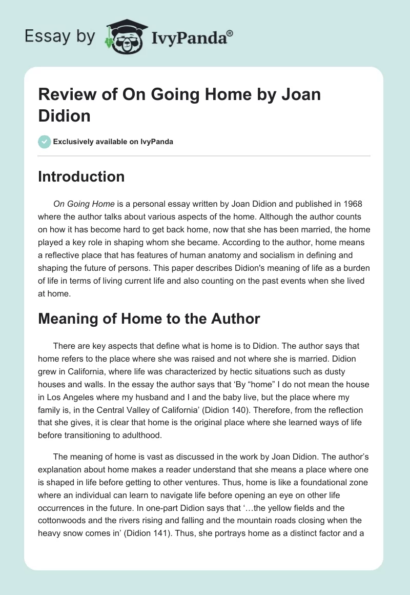 Review of "On Going Home" by Joan Didion. Page 1