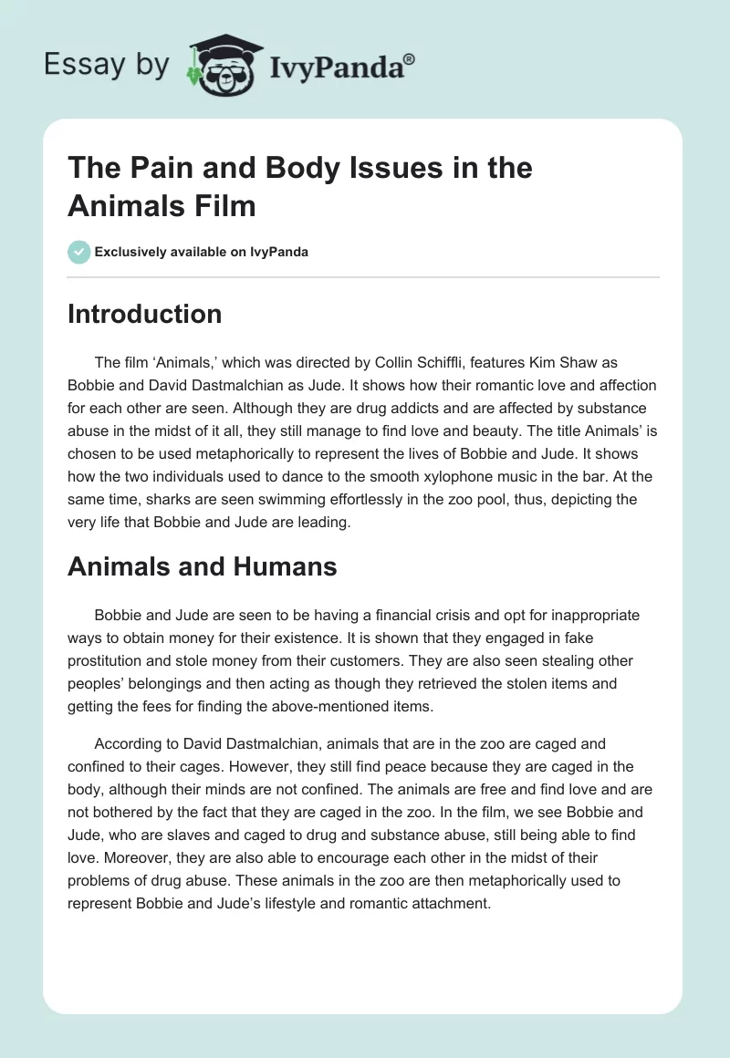 The Pain and Body Issues in the Animals Film. Page 1