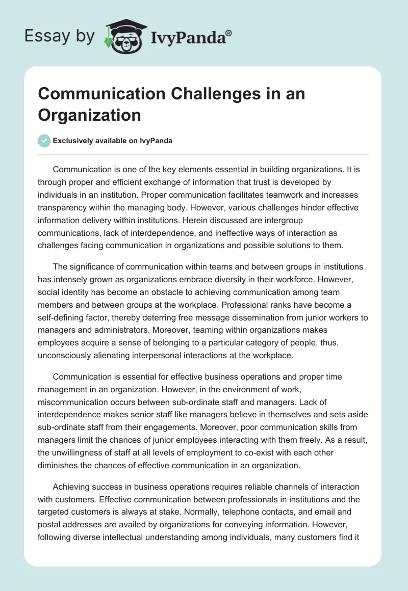 Communication Challenges in an Organization. Page 1