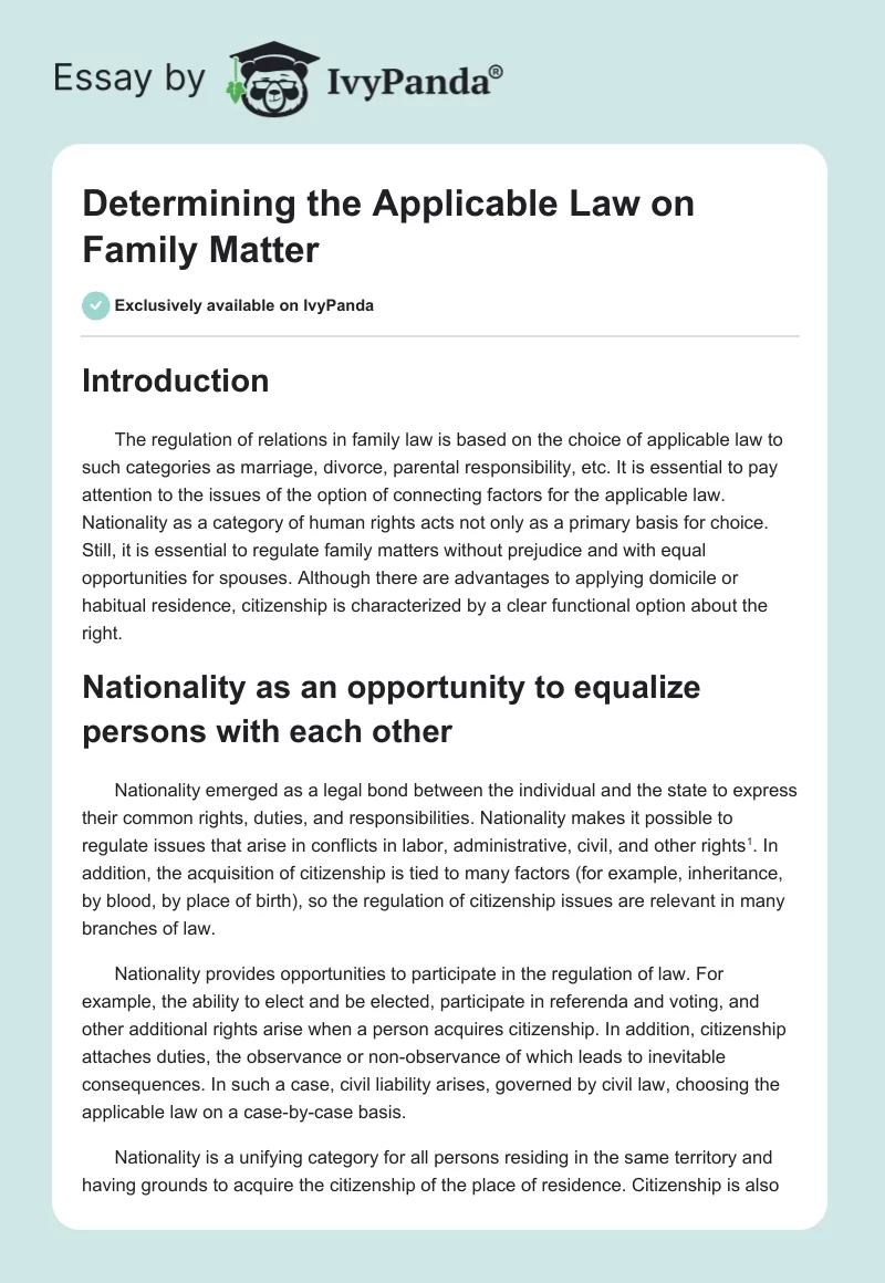 Determining the Applicable Law on Family Matter. Page 1