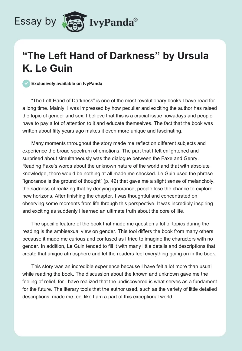 “The Left Hand of Darkness” by Ursula K. Le Guin. Page 1