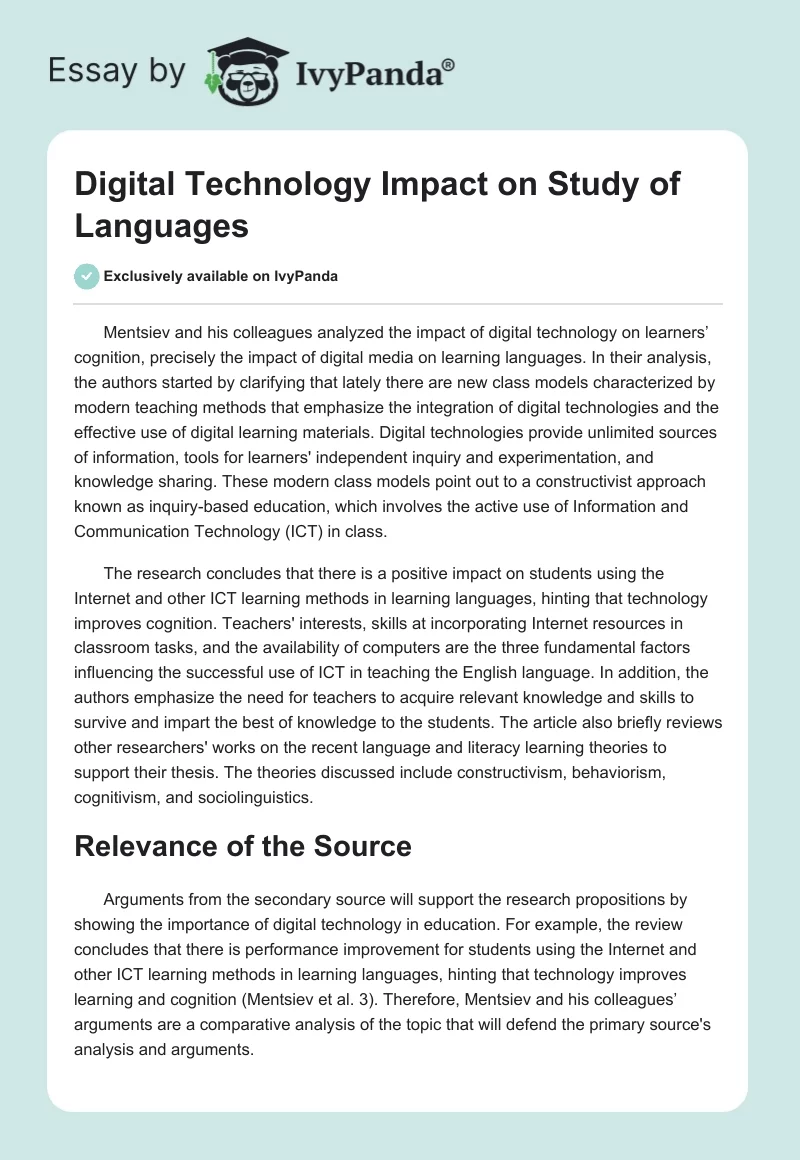 Digital Technology Impact on Study of Languages. Page 1