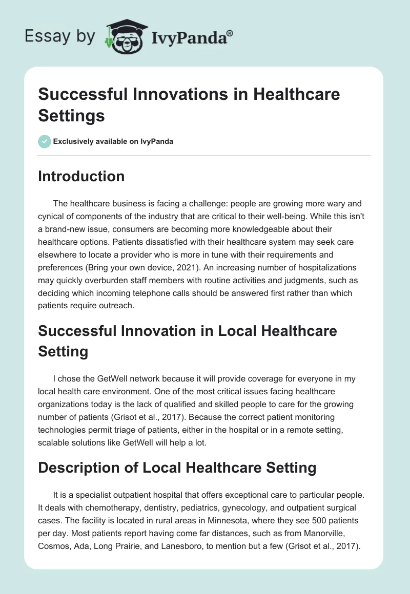 Successful Innovations in Healthcare Settings. Page 1