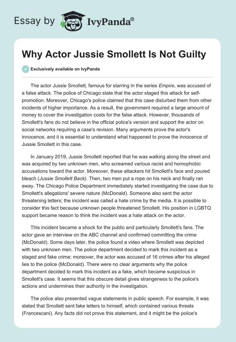 Why Actor Jussie Smollett Is Not Guilty. Page 1