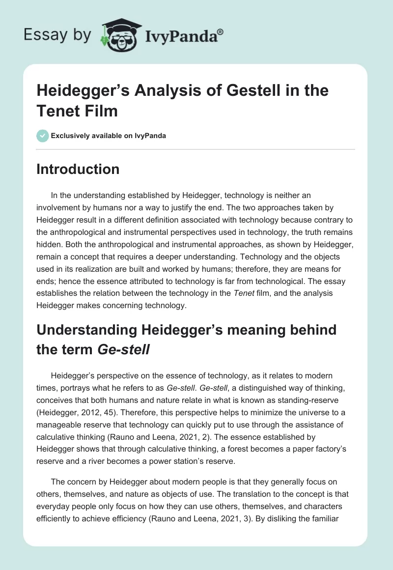 Heidegger’s Analysis of Gestell in the Tenet Film. Page 1