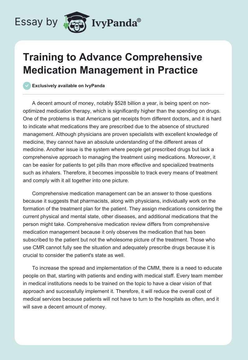 Training to Advance Comprehensive Medication Management in Practice. Page 1