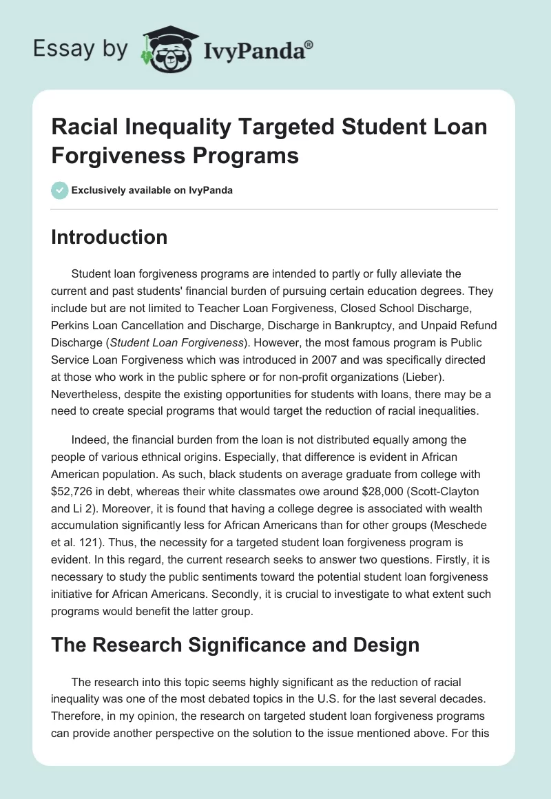 Racial Inequality Targeted Student Loan Forgiveness Programs. Page 1