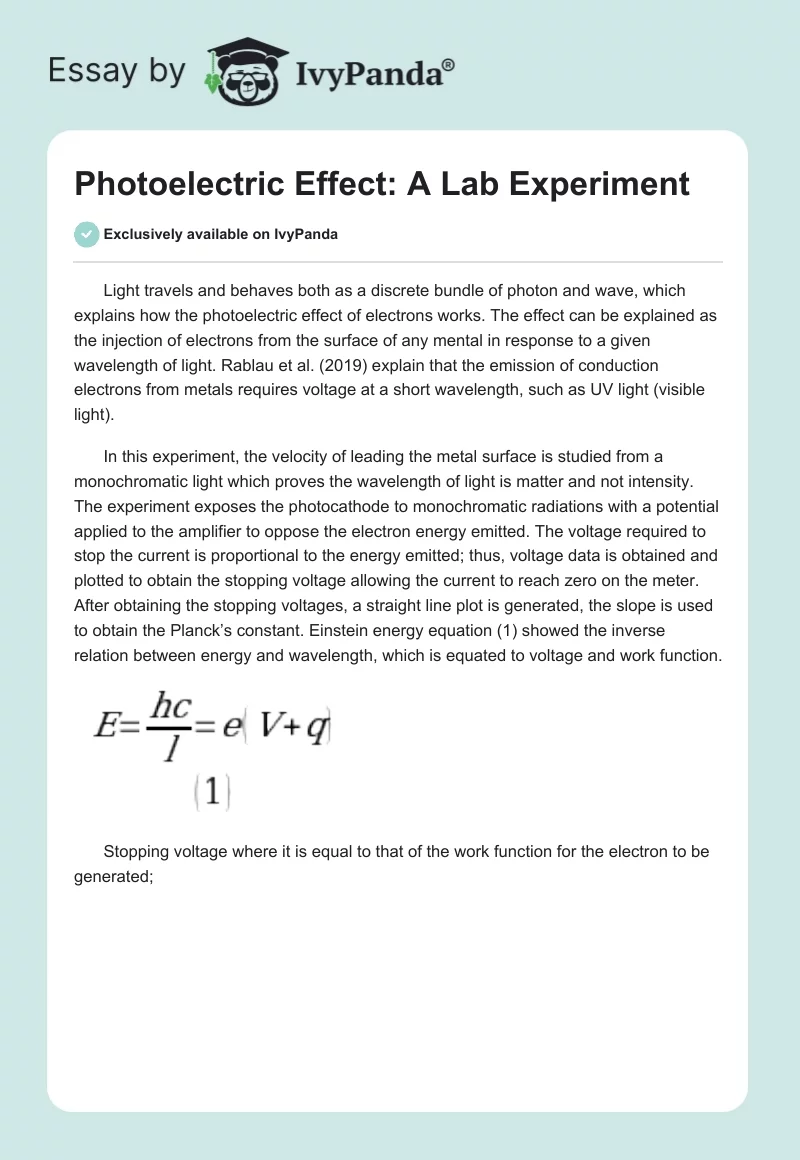 Photoelectric Effect: A Lab Experiment. Page 1