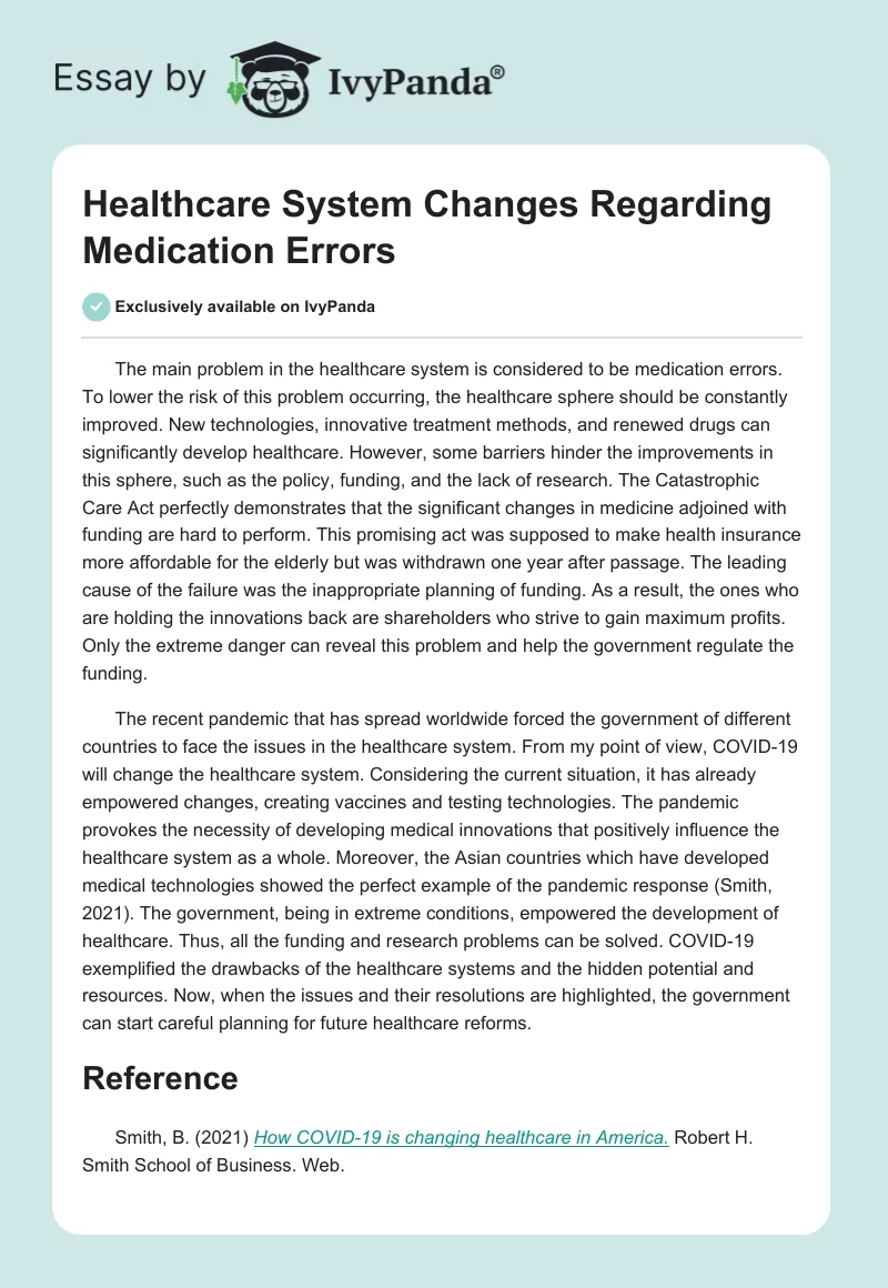 Healthcare System Changes Regarding Medication Errors. Page 1