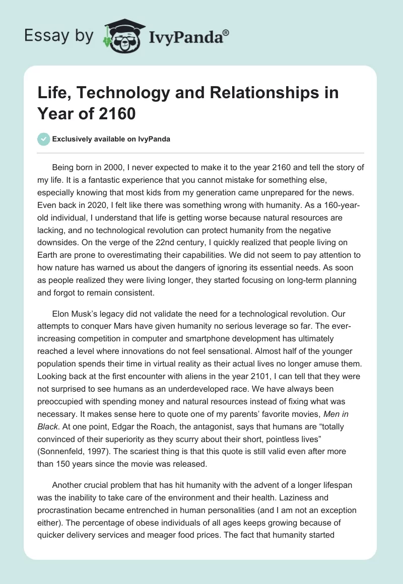 Life, Technology and Relationships in Year of 2160. Page 1