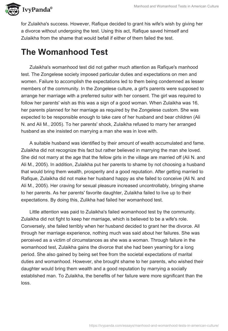 Manhood and Womanhood Tests in American Culture. Page 2