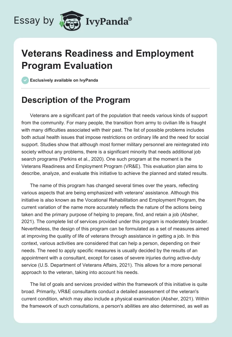 Veterans Readiness and Employment Program Evaluation. Page 1