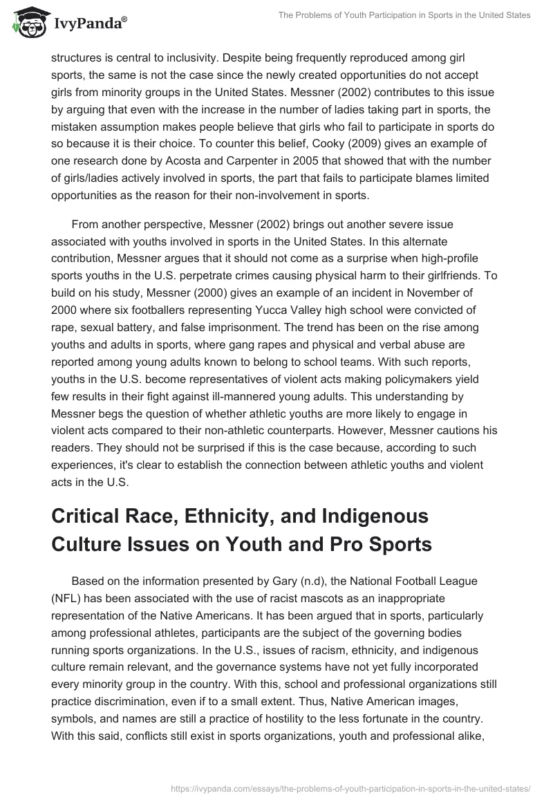 The Problems of Youth Participation in Sports in the United States. Page 2