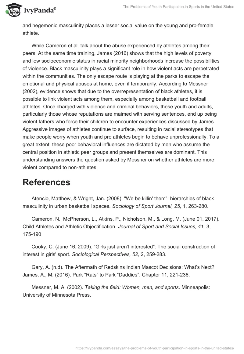 The Problems of Youth Participation in Sports in the United States. Page 4