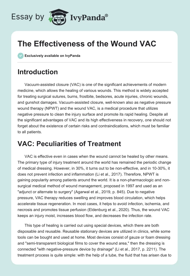 The Effectiveness of the Wound VAC. Page 1