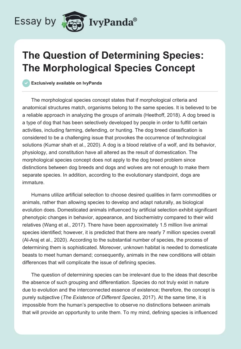 The Question of Determining Species: The Morphological Species Concept. Page 1