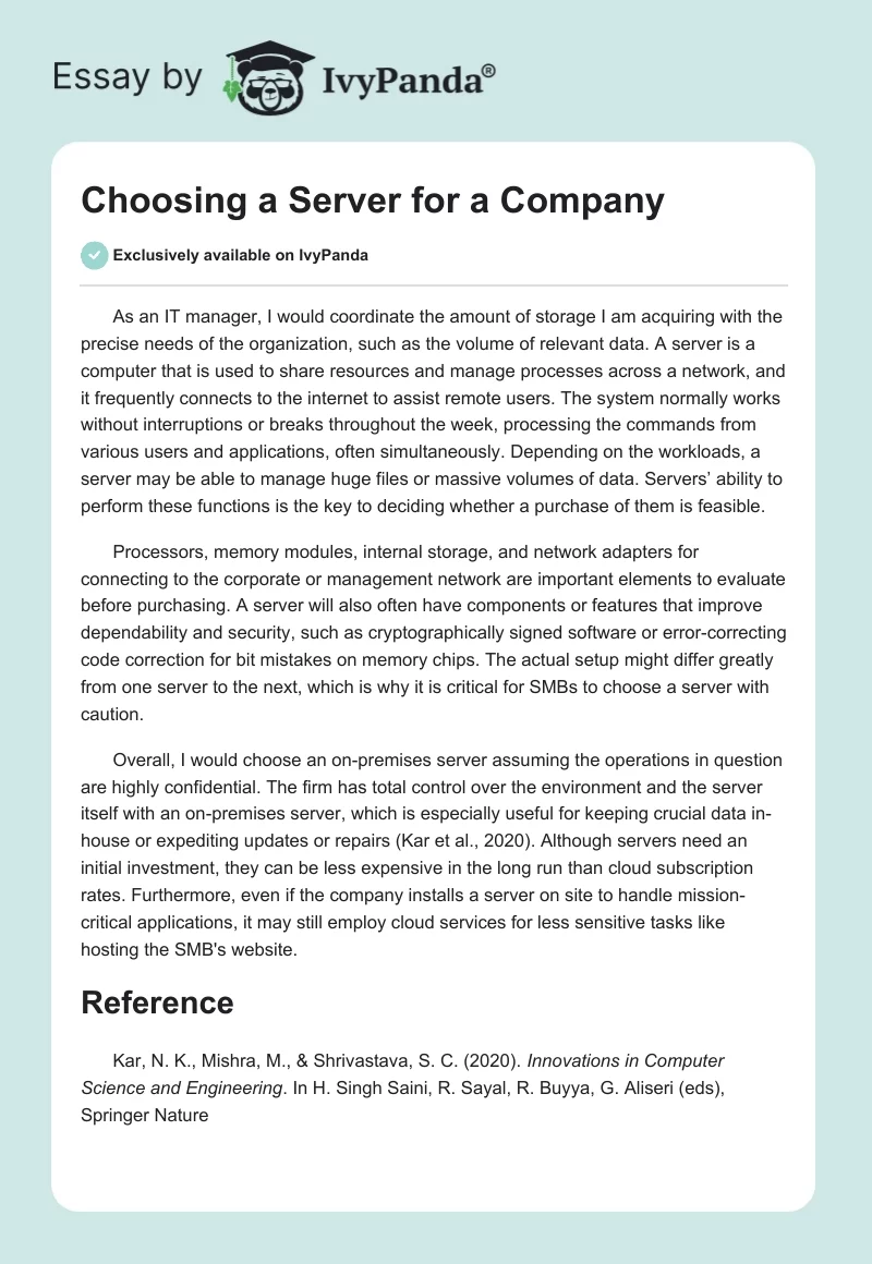 Choosing a Server for a Company. Page 1