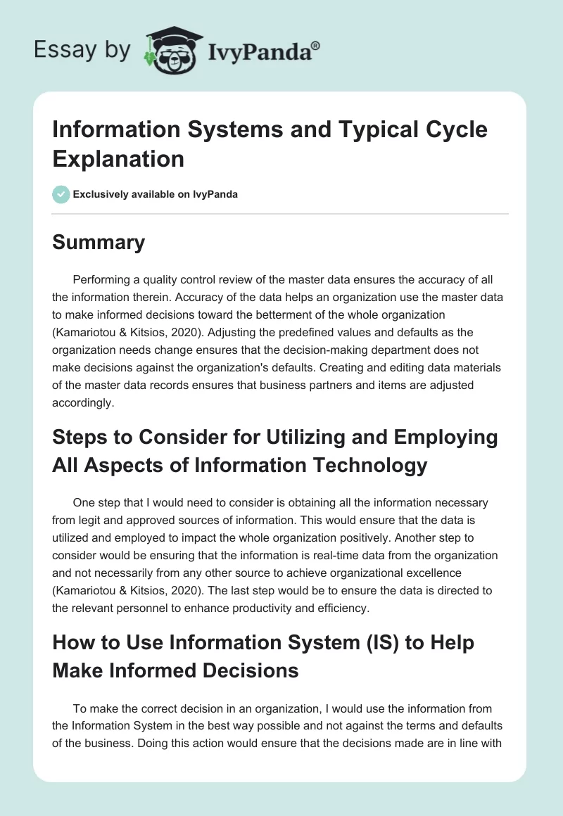 Information Systems and Typical Cycle Explanation. Page 1