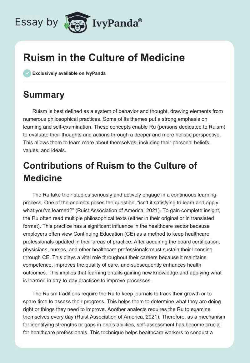 Ruism in the Culture of Medicine. Page 1