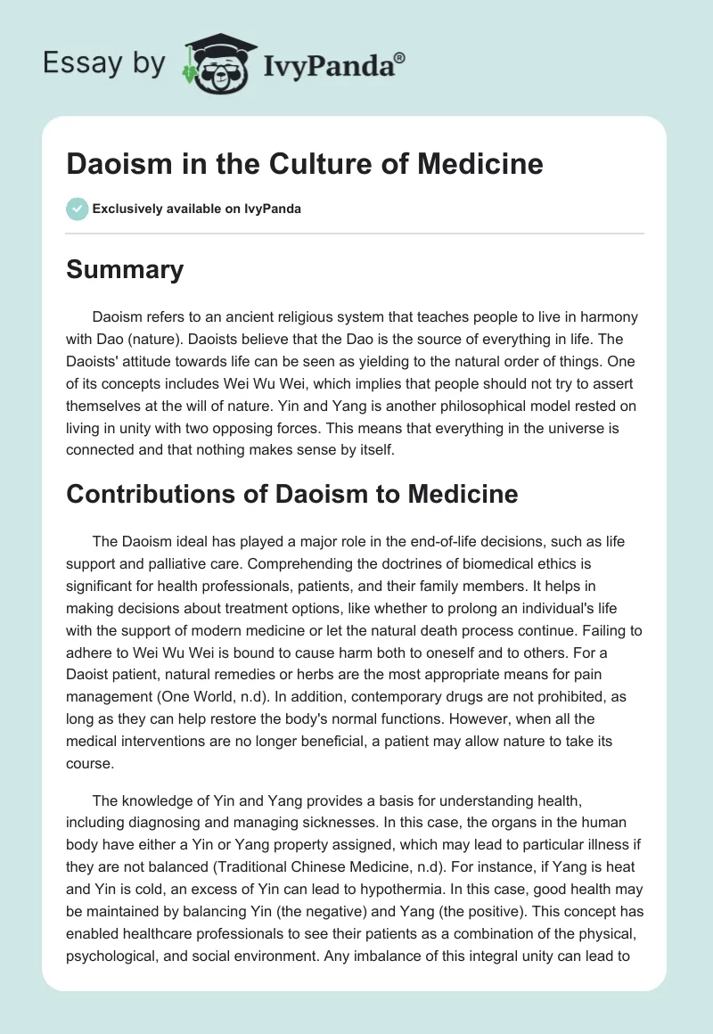 Daoism in the Culture of Medicine. Page 1