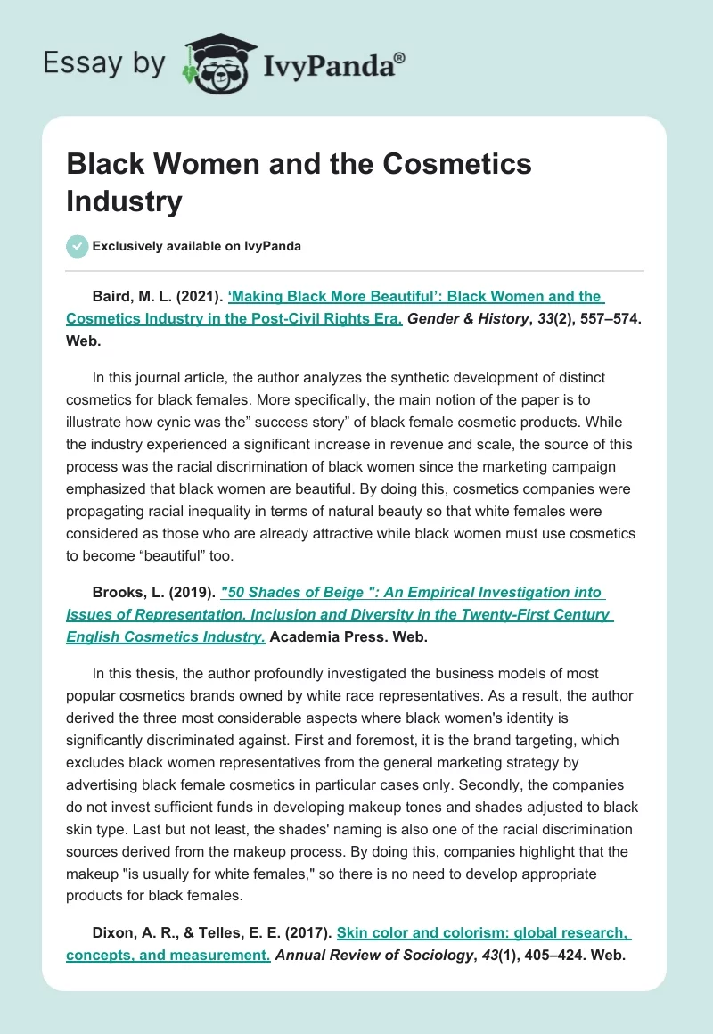 Black Women and the Cosmetics Industry. Page 1