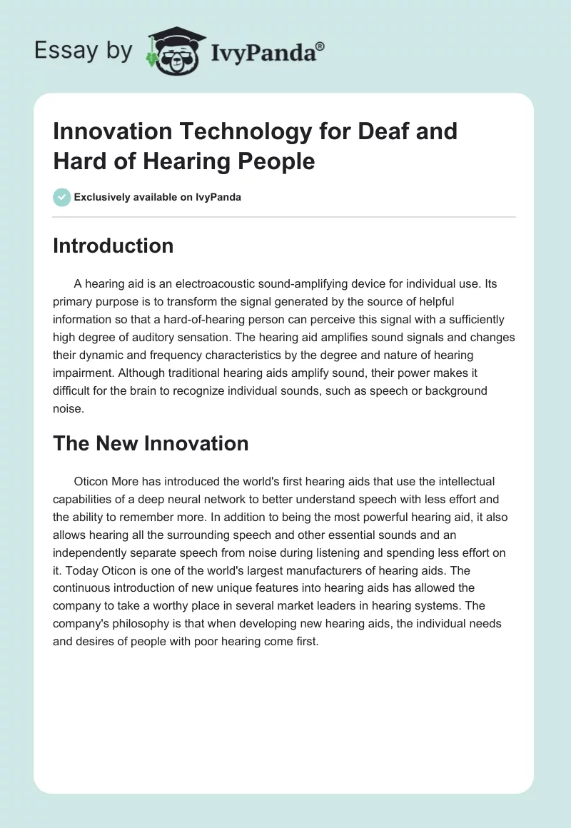 Innovation Technology for Deaf and Hard of Hearing People. Page 1