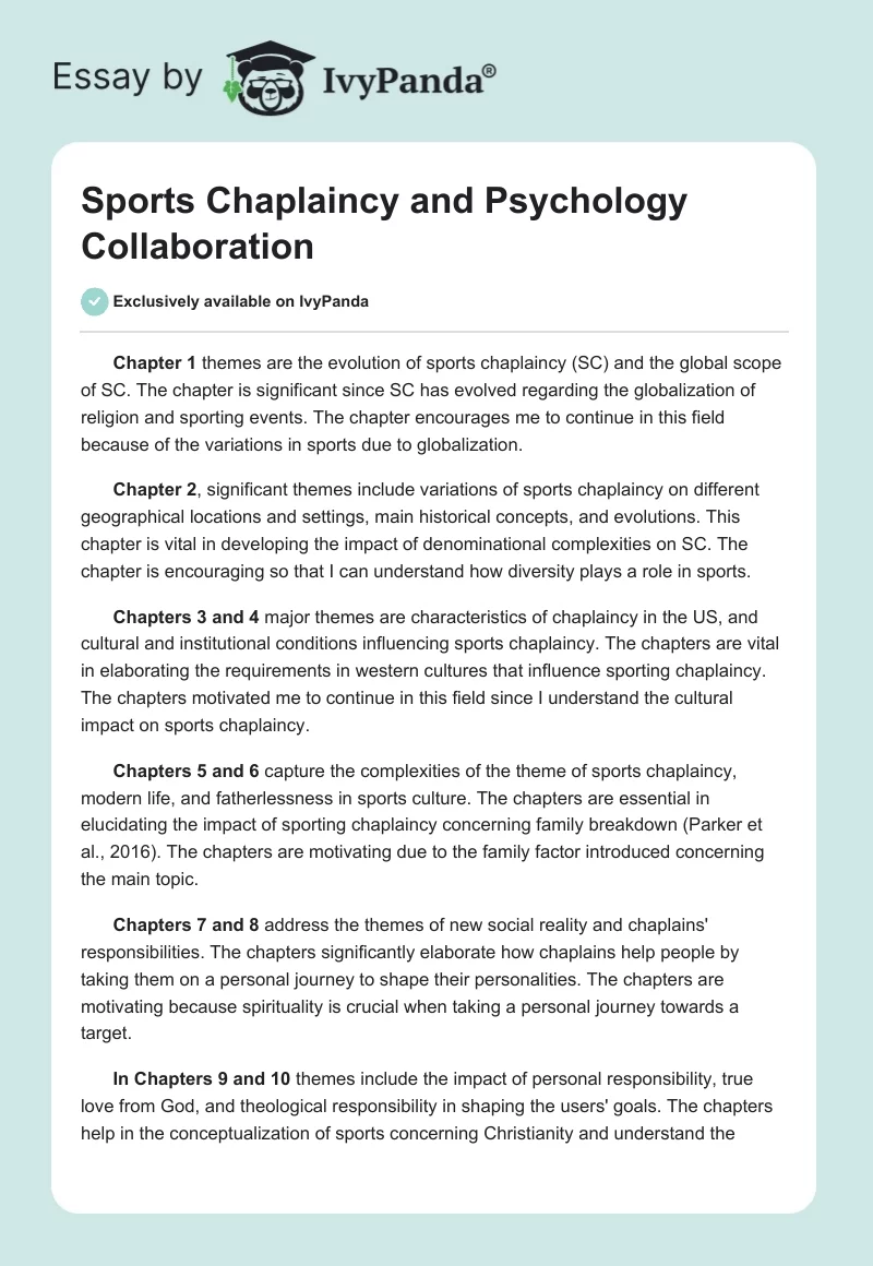Sports Chaplaincy and Psychology Collaboration. Page 1
