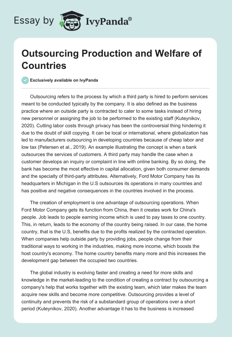 Outsourcing Production and Welfare of Countries. Page 1