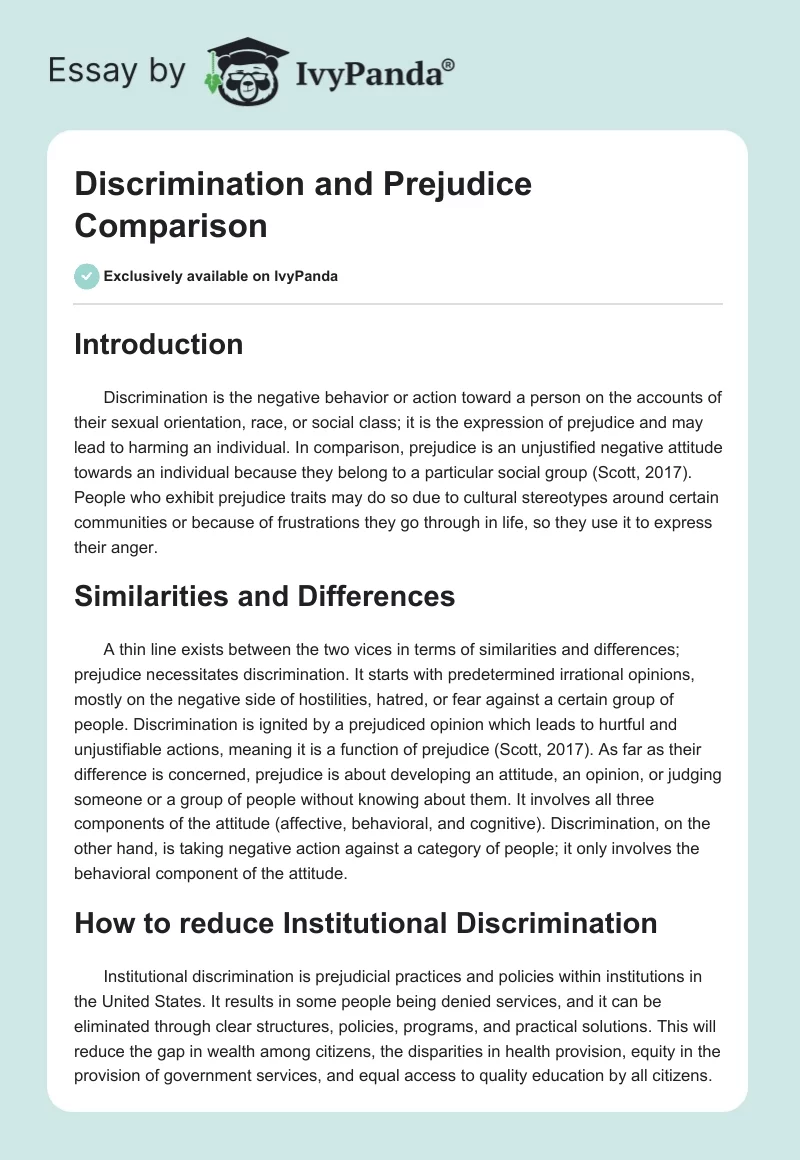 prejudice and discrimination introduction essay