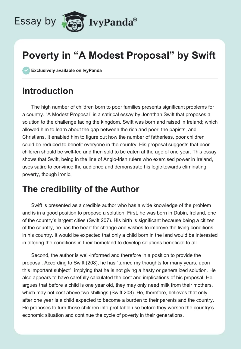 Poverty in “A Modest Proposal” by Swift. Page 1
