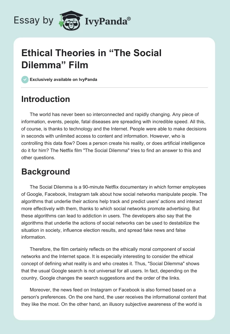 Ethical Theories in “The Social Dilemma” Film. Page 1