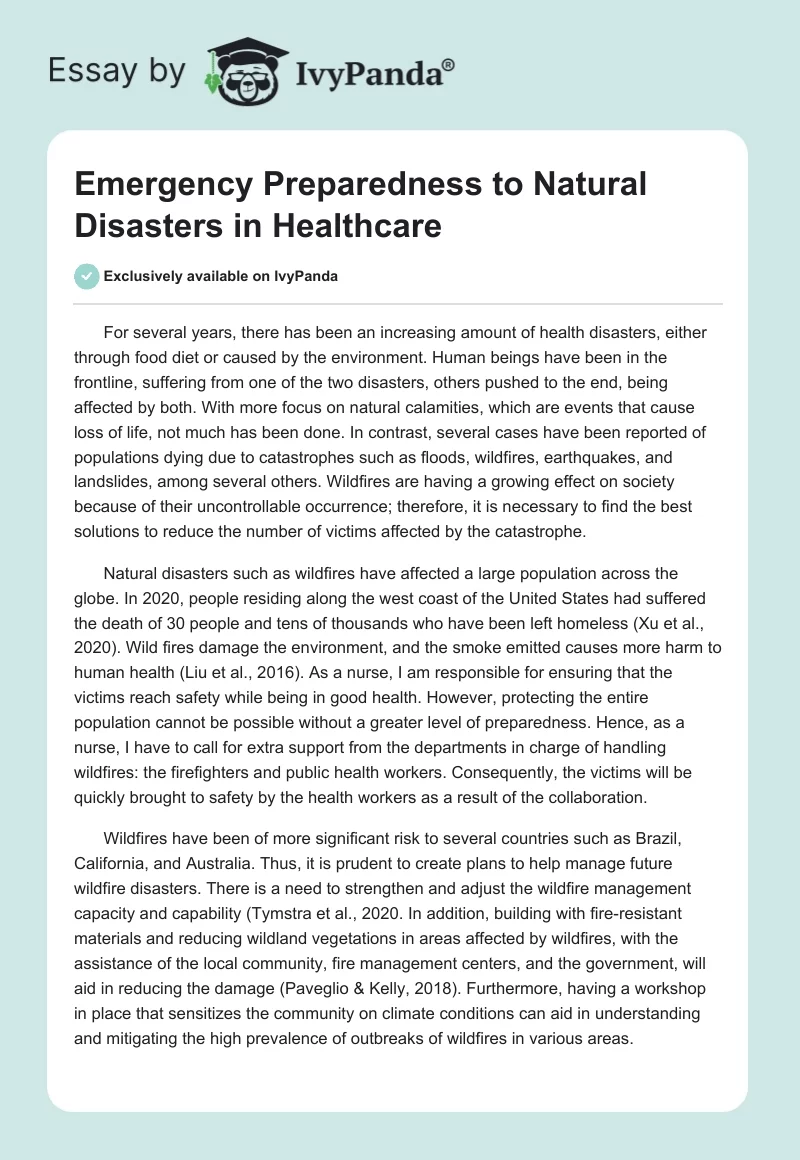 Emergency Preparedness to Natural Disasters in Healthcare. Page 1