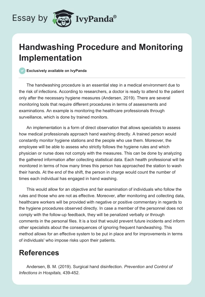 Handwashing Procedure and Monitoring Implementation. Page 1
