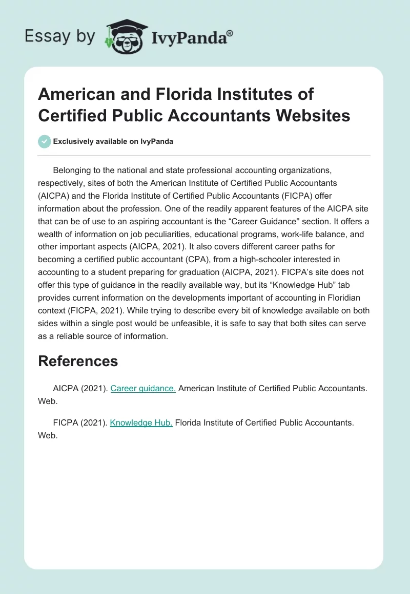 American and Florida Institutes of Certified Public Accountants Websites. Page 1