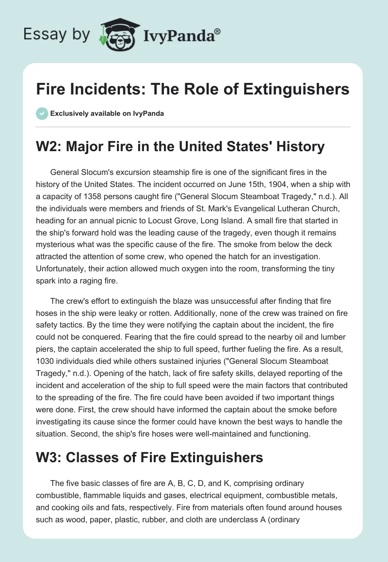Fire Incidents: The Role of Extinguishers. Page 1