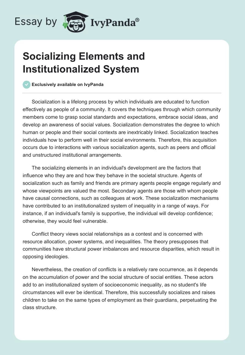 Socializing Elements and Institutionalized System. Page 1