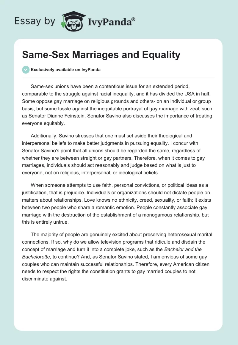 Same-Sex Marriages and Equality. Page 1