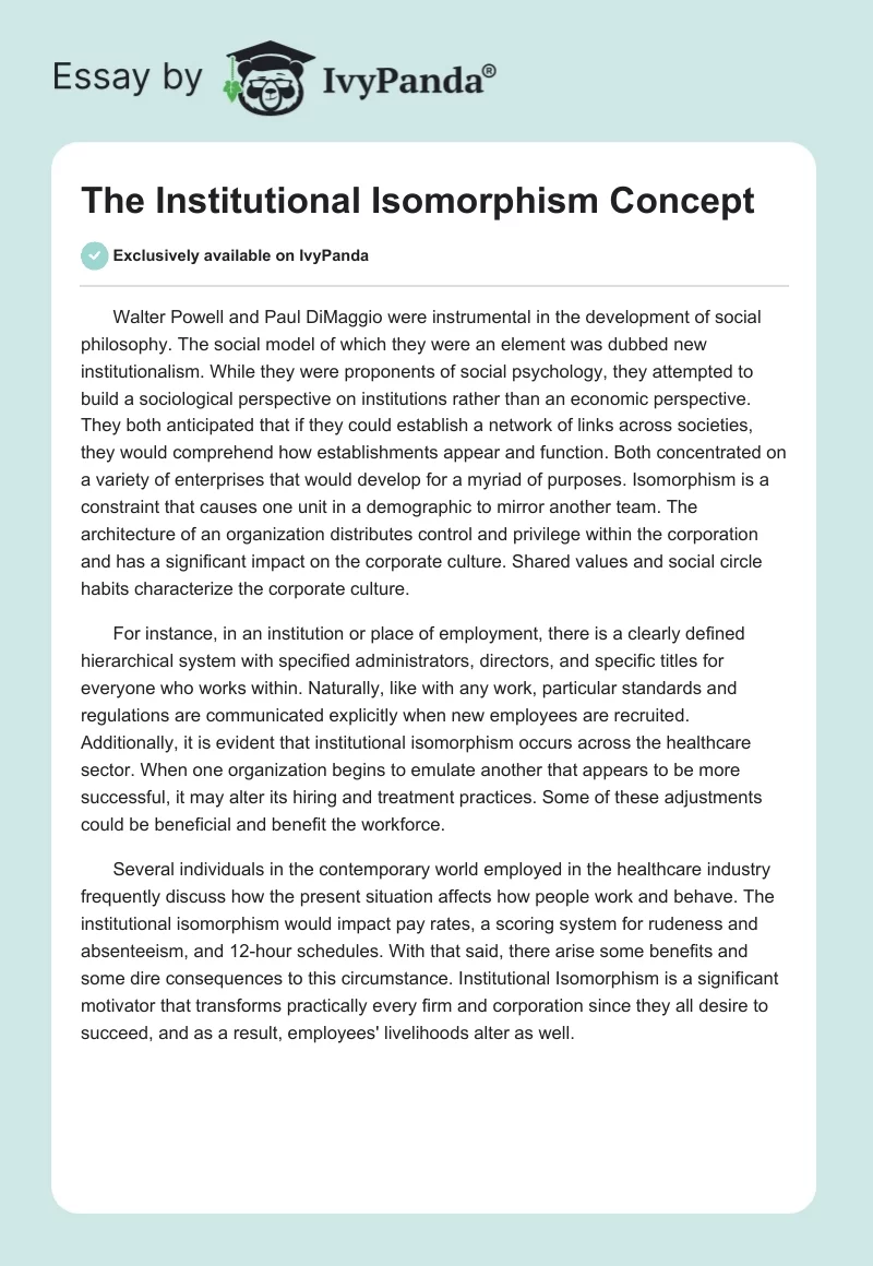 The Institutional Isomorphism Concept. Page 1