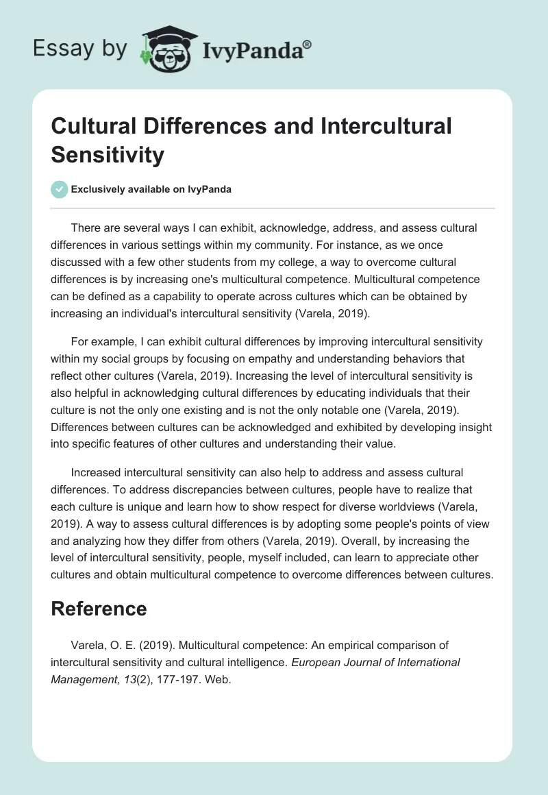 Cultural Differences and Intercultural Sensitivity. Page 1